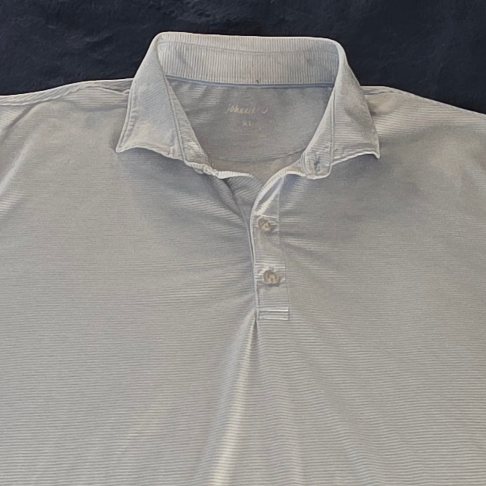 Johnnie-O Lyndon Striped Polo Shirt Gulf Blue Mens XL Short Sleeve Stretch